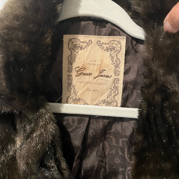 Vintage Guess Jeans brand Faux Fur Brown Jacket Small - Picture 7 of 10